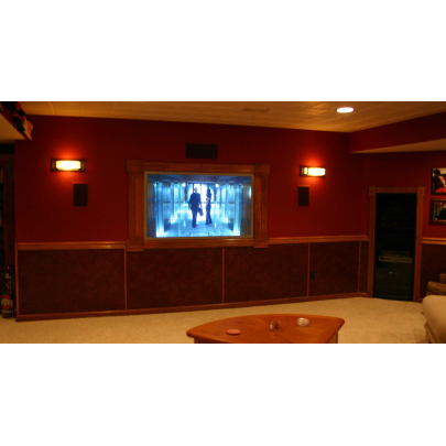 Framed flat panel display in custom media wall